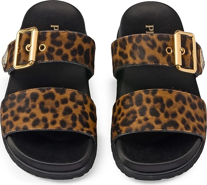 Women's Printed Leather Slides - Black - Size 9 - Image 2