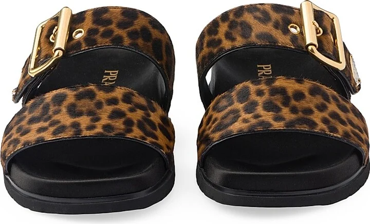 Women's Printed Leather Slides - Black - Size 9 - Image 5