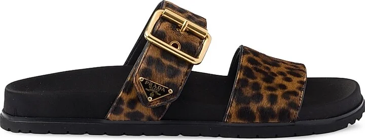 Women's Printed Leather Slides - Black - Size 9