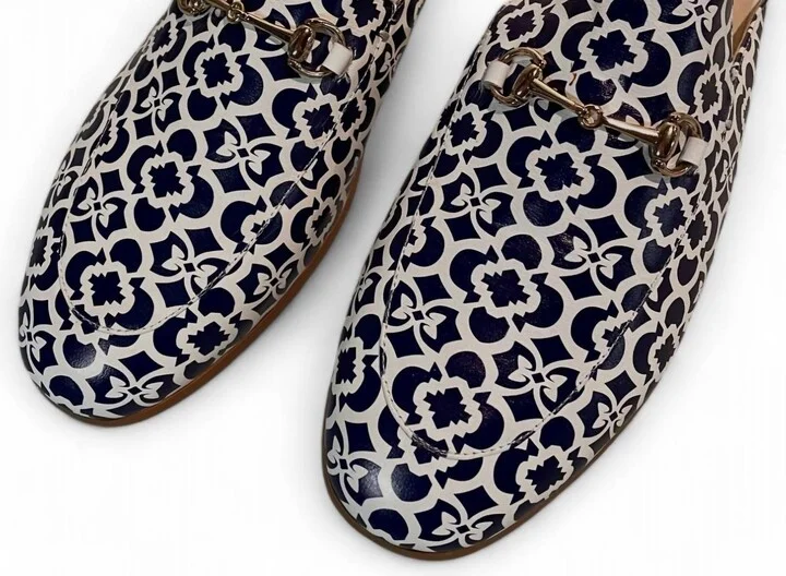 Women's Printed Mules In Blue And White