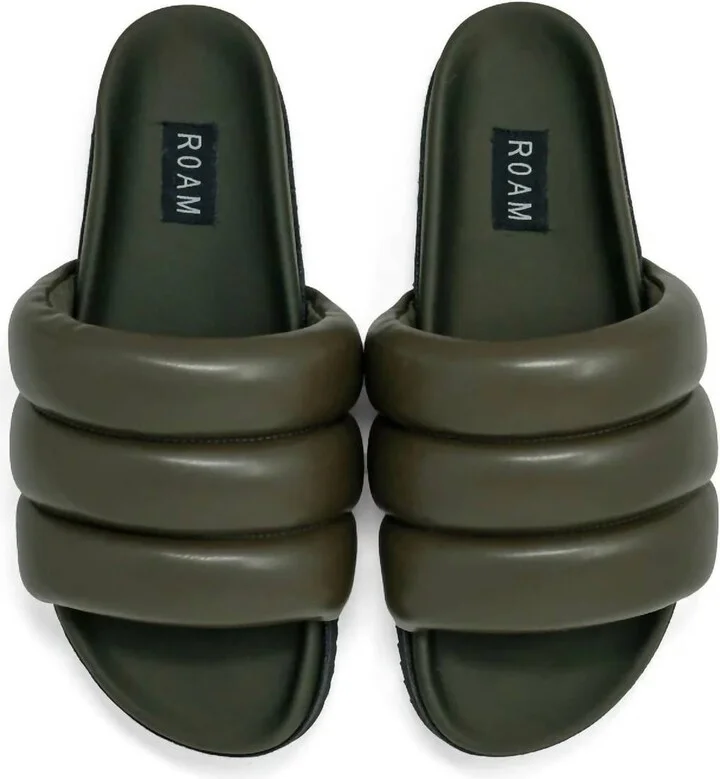 Women's Puffy Slide Sandal In Khaki