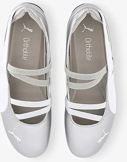 Womens Puma Silver Puma White Speedcat Ballet Metallic-Leather Low-Top Trainers 7 - Image 2