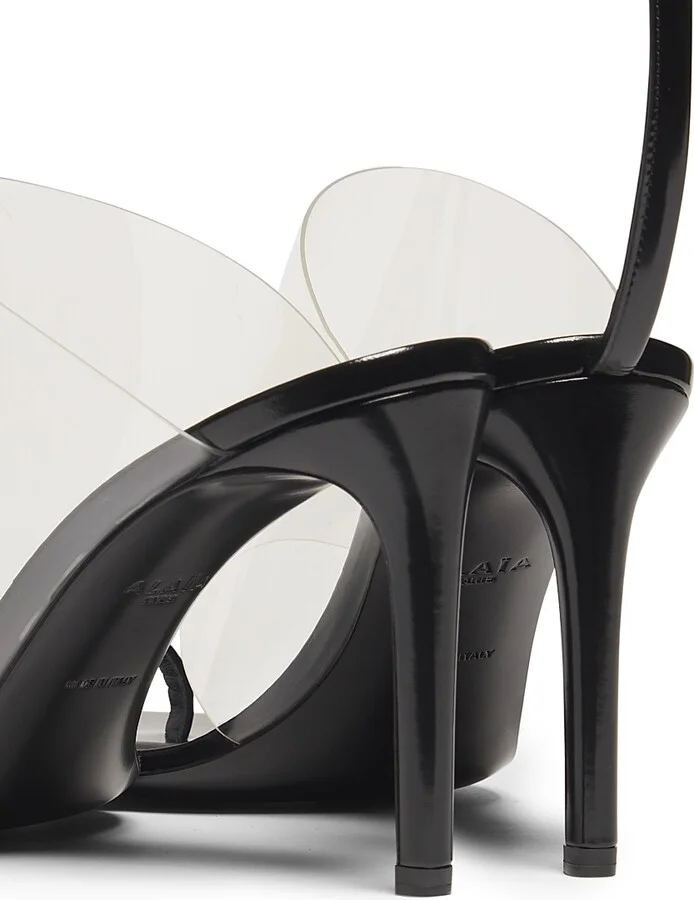 Women's PVC & Leather 90MM Stiletto Sandals - Noir - Size 5 - Image 3