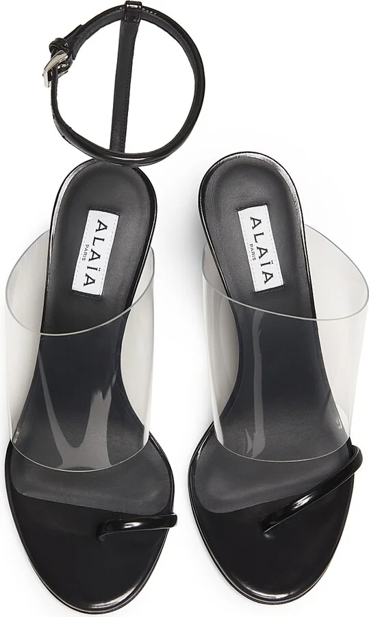 Women's PVC & Leather 90MM Stiletto Sandals - Noir - Size 5 - Image 4