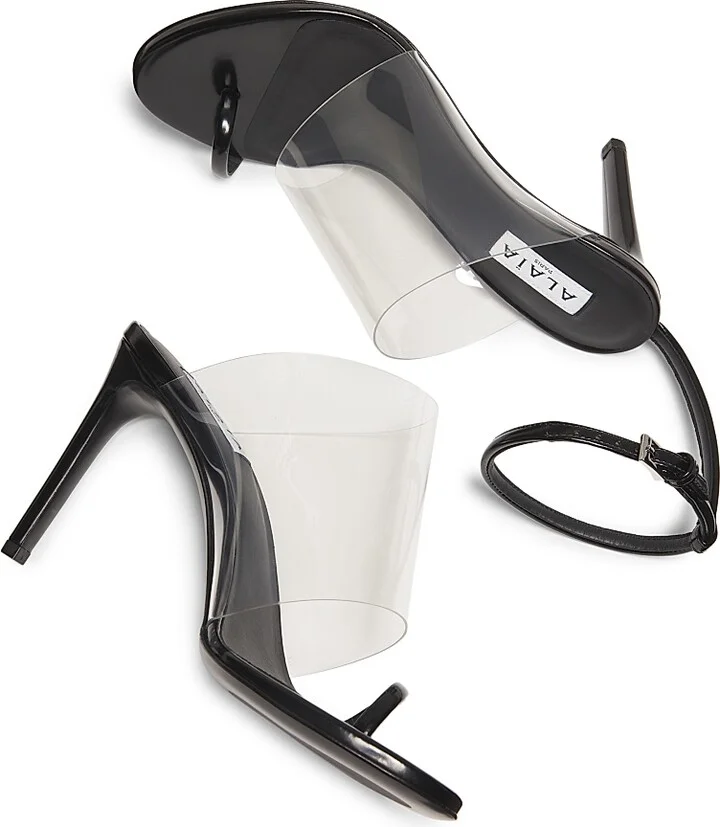 Women's PVC & Leather 90MM Stiletto Sandals - Noir - Size 5 - Image 6