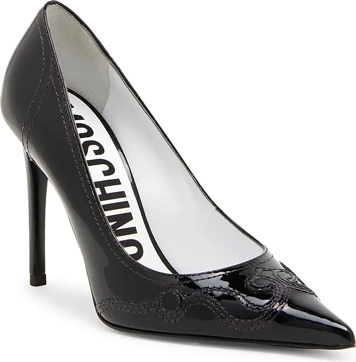 Women's Question Stitching 100MM Leather Pumps - Black - Size 5.5 - Image 2