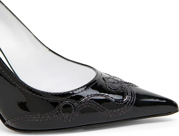 Women's Question Stitching 100MM Leather Pumps - Black - Size 5.5 - Image 6