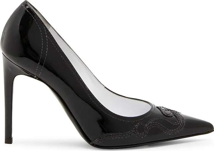 Women's Question Stitching 100MM Leather Pumps - Black - Size 5.5