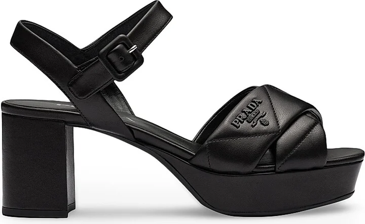 Women's Quilted Nappa Leather Platform Sandals - Black - Size 9 - Image 2