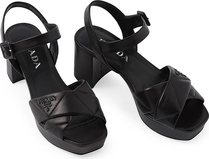 Women's Quilted Nappa Leather Platform Sandals - Black - Size 9 - Image 3