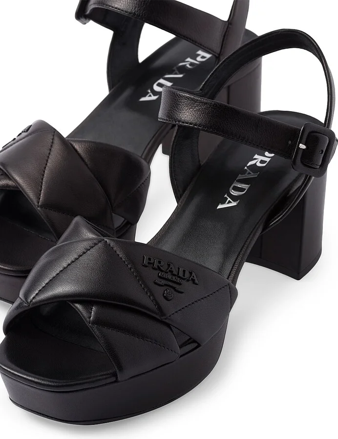 Women's Quilted Nappa Leather Platform Sandals - Black - Size 9 - Image 5