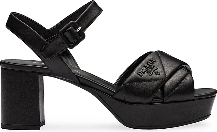 Women's Quilted Nappa Leather Platform Sandals - Black - Size 9