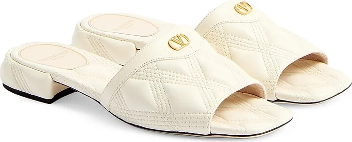 Women's Quiltie 67 Quilted Nappa Leather 20MM Slide Sandals - Ivory - Size 7 - Image 2