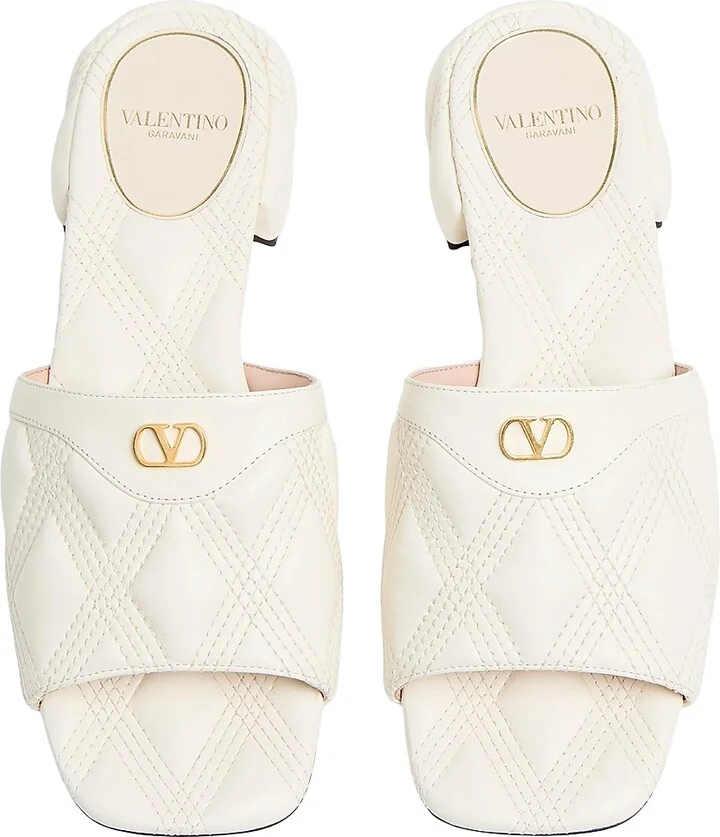 Women's Quiltie 67 Quilted Nappa Leather 20MM Slide Sandals - Ivory - Size 7 - Image 4