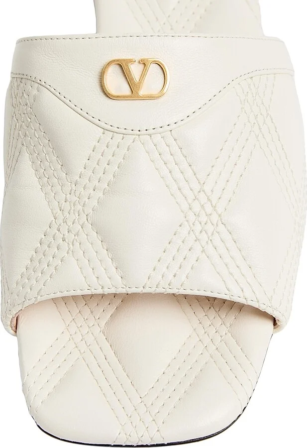 Women's Quiltie 67 Quilted Nappa Leather 20MM Slide Sandals - Ivory - Size 7 - Image 5