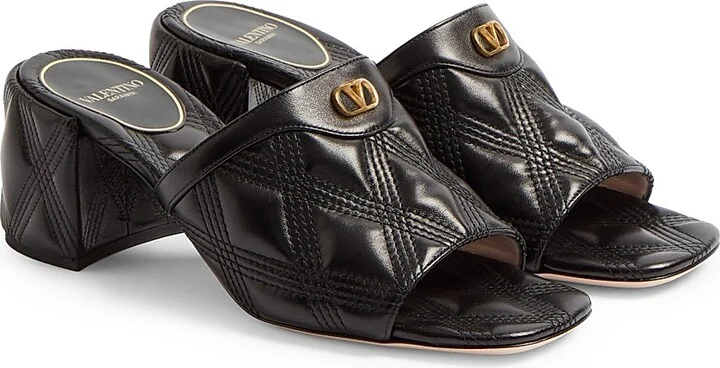 Women's Quiltie 67 Quilted Nappa Leather 60MM Slide Sandals - Black - Size 7 - Image 2