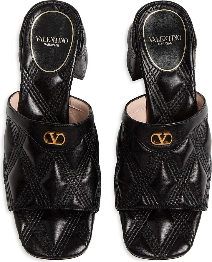 Women's Quiltie 67 Quilted Nappa Leather 60MM Slide Sandals - Black - Size 7 - Image 4