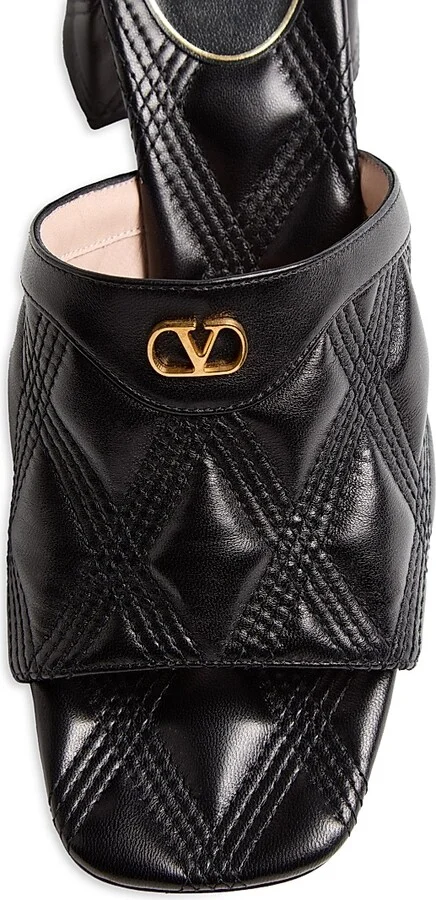 Women's Quiltie 67 Quilted Nappa Leather 60MM Slide Sandals - Black - Size 7 - Image 5
