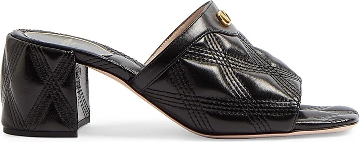 Women's Quiltie 67 Quilted Nappa Leather 60MM Slide Sandals - Black - Size 7