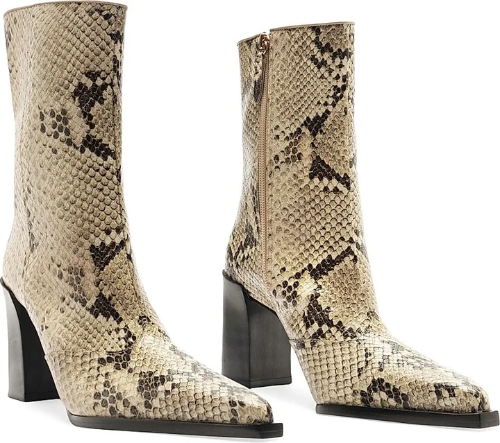 Women's Raffaela 90MM Snake-Print Leather Boots - Natural - Size 7.5 - Image 3