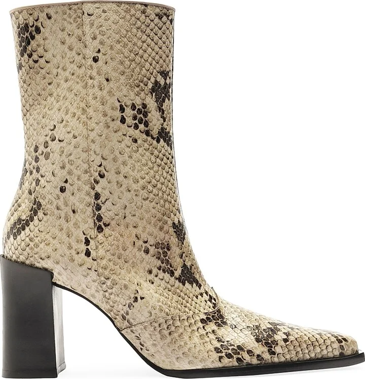 Women's Raffaela 90MM Snake-Print Leather Boots - Natural - Size 7.5
