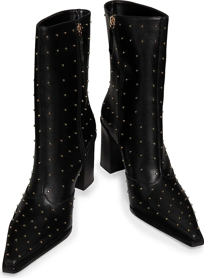 Women's Raffaela 90MM Studded Leather Booties - Black - Size 5 - Image 4