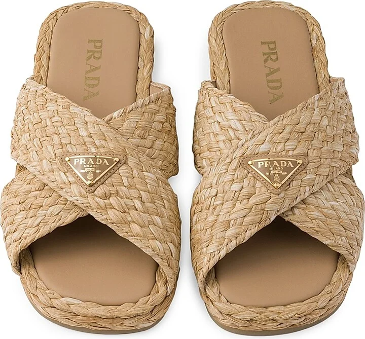 Women's Raffia Crisscross Slides - Beige Khaki - Size 9 - Image 2