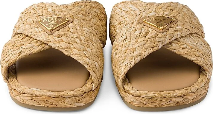 Women's Raffia Crisscross Slides - Beige Khaki - Size 9 - Image 4