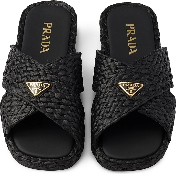 Women's Raffia Crisscross Slides - Beige Khaki - Size 9 - Image 5