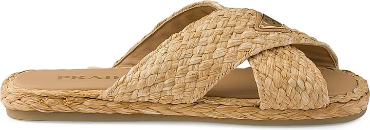 Women's Raffia Crisscross Slides - Beige Khaki - Size 9