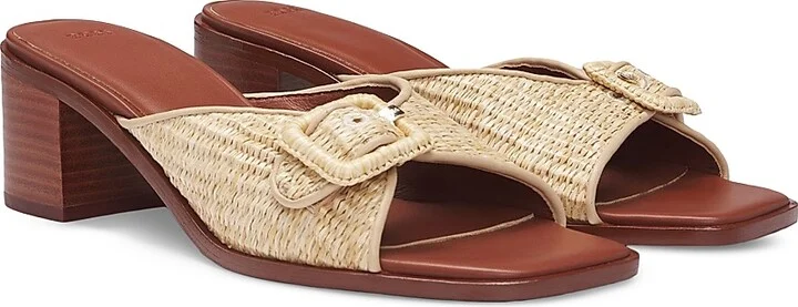 Women's Raffia Mules with Leather Trims - Beige - Size 6 - Image 2