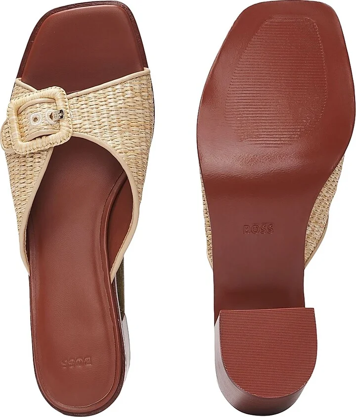 Women's Raffia Mules with Leather Trims - Beige - Size 6 - Image 3