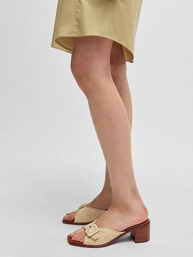 Women's Raffia Mules with Leather Trims - Beige - Size 6 - Image 5