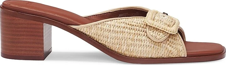 Women's Raffia Mules with Leather Trims - Beige - Size 6