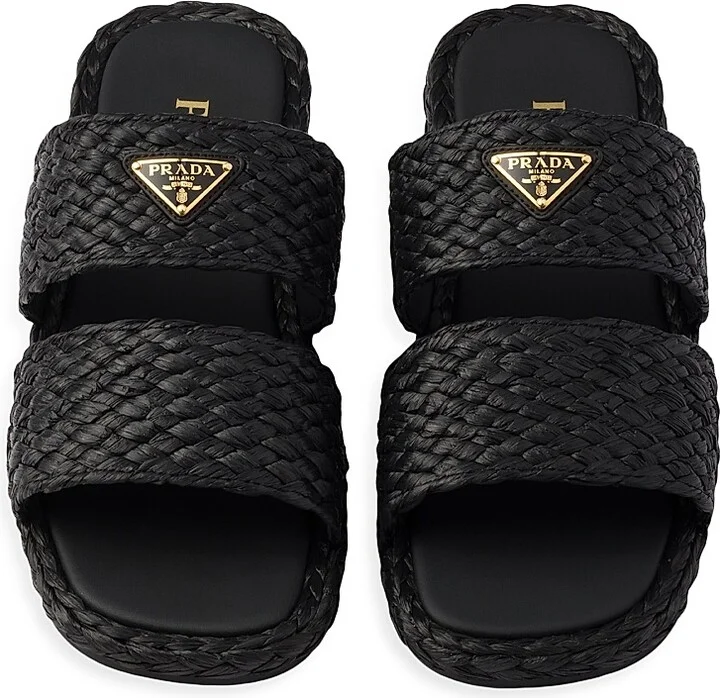 Women's Raffia Slides - Black - Size 5 - Image 2