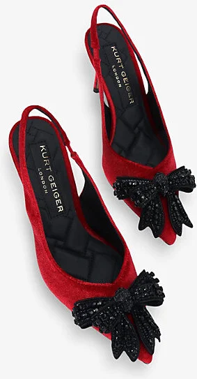 Womens Red Belgravia Bow Velvet Slingback Courts Eur 38/5 Uk Women - Image 2