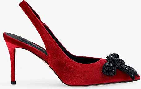 Womens Red Belgravia Bow Velvet Slingback Courts Eur 38/5 Uk Women