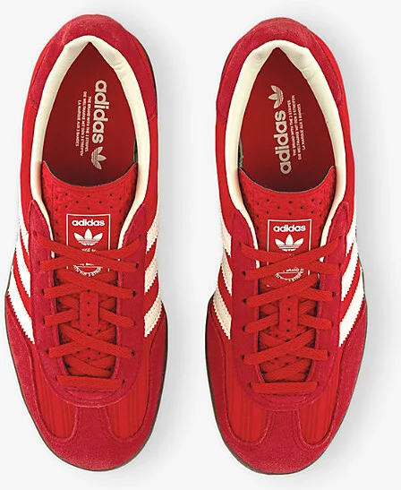 Womens Red Better Scarlet Cream Gazelle Indoor Pinstriped Satin and Suede Low-Top Trainers Eur 41.5 / 8.5 Uk Women - Image 2