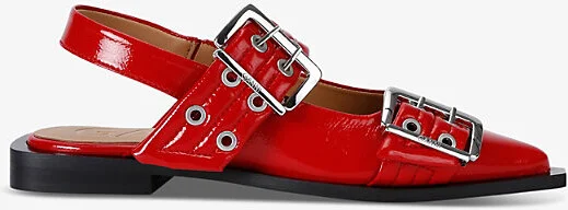Womens Red Buckle Ballerina Patent Slingback Pumps Eur 38/5 Uk Women