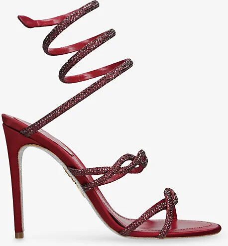Womens Red Cleo Twist 105 Crystal-Embellished Leather Heeled Sandals Eur 36 / 3 Uk Women