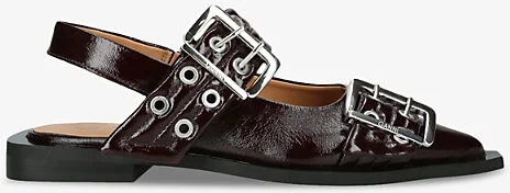 Womens Red/Dark Buckle Ballerinas Sling-Back Faux-Leather Flat Shoes Eur 41 / 8 Uk Women