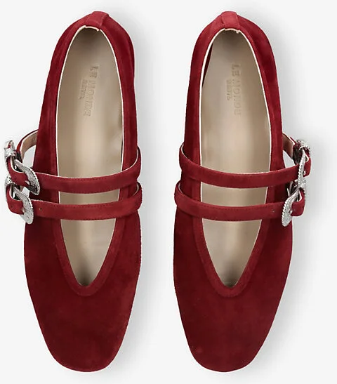 Womens Red/Dark Claudia Double-Buckle Suede Slippers Eur 36 / 3 Uk Women - Image 2
