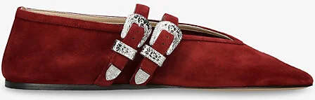 Womens Red/Dark Claudia Double-Buckle Suede Slippers Eur 36 / 3 Uk Women