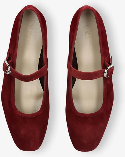 Womens Red/Dark Mary Jane Suede Ballet Flats Eur 38/5 Uk Women - Image 2