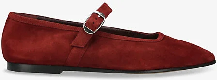 Womens Red/Dark Mary Jane Suede Ballet Flats Eur 38/5 Uk Women