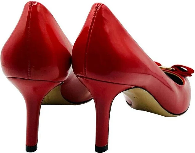 Women's Red Leather Bow Heel Pump 672532 (9 B) - Image 4