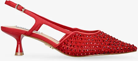 Womens Red Legaci Rhinestone-Embellished Heeled Woven Slingbacks Eur 39 / 6 Uk Women