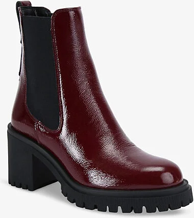 Womens Red Mega Logo-Plaque Leather Heeled Ankle Boots Eur 37 / 4 Uk Women - Image 2