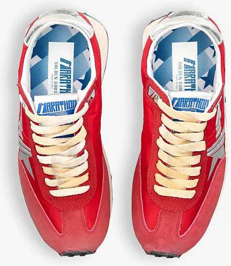 Womens Red/Other Men's Marathon Runner Suede and Mesh Low-Top Trainers Eur 37 / 4 Uk Women - Image 2