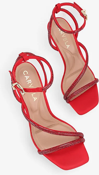 Womens Red Paparazzi Crystal-Embellished Satin Heeled Sandals Eur 38/5 Uk Women - Image 2
